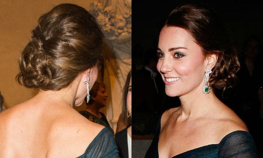 The brunette beauty stunned at the St. Andrews 600th anniversary dinner in New York City wearing her tresses in curls that were loosely pinned into a twisted bun.
Photo: Getty Images