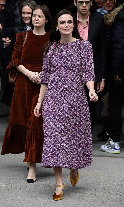 Keira Knightley looked pretty in purple as she made her way to Chanel's fashion show.
Photo: Getty Images