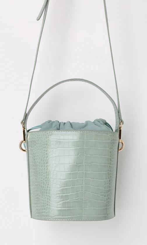 Butterfly crocodile print bucket bag in vegan leather