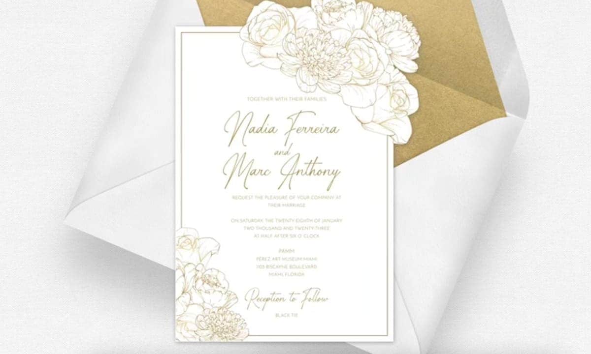 Marc Anthony and Nadia Ferreira wedding invitation