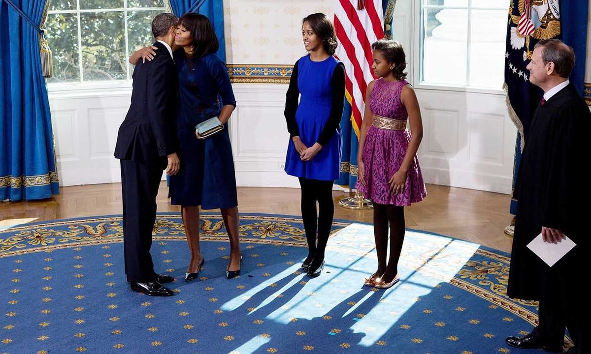 January 2013: The sisters are perfectly in step during dad's second term inauguration inside the White House.
<br>
Photo: Getty Images