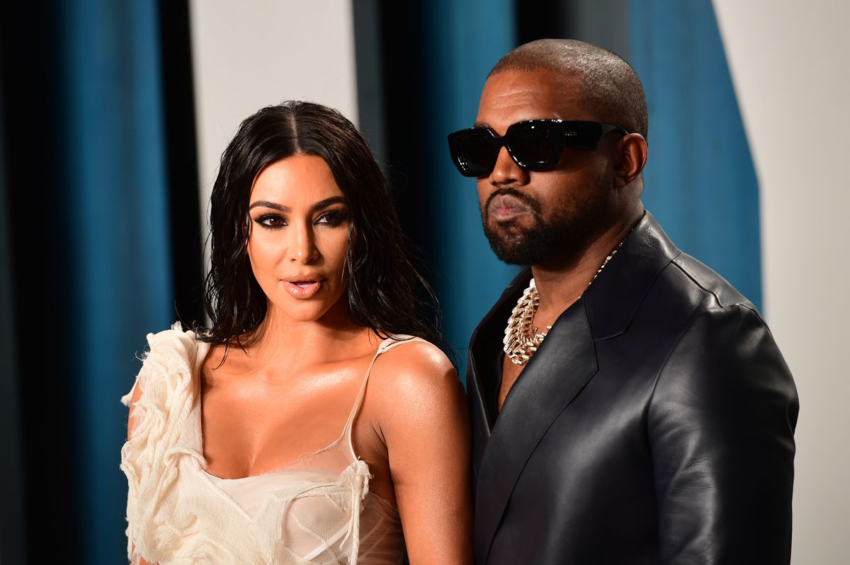 Kim Kardashian and Kanye West attending the Vanity Fair Oscar Party held at the Wallis Annenberg Center for the Performing Arts in Beverly Hills, Los Angeles, California, USA. (Photo by Ian West/PA Images via Getty Images)