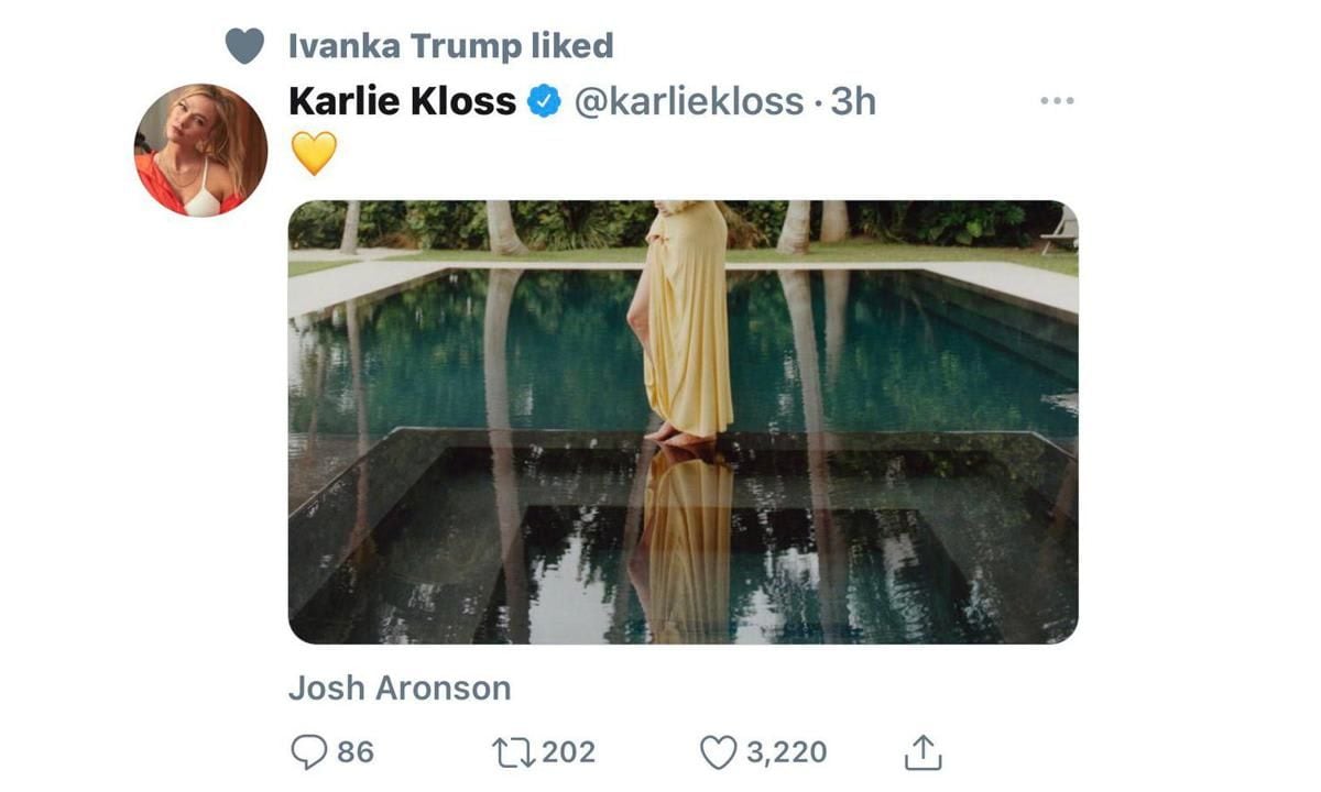 Ivanka Trump liked a photo of her pregnant sister in law Karlie Kloss