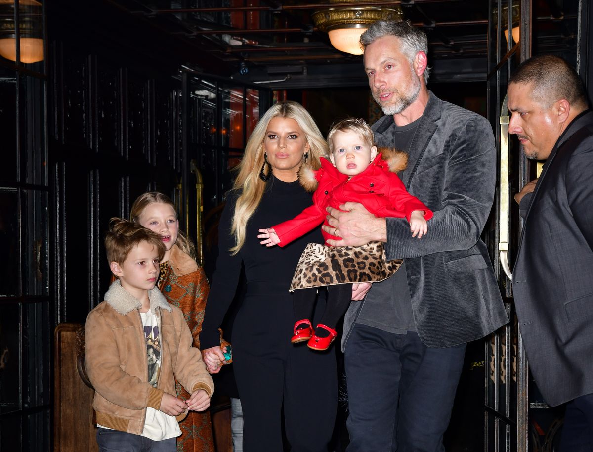   Ace Knute Johnson, Maxwell Drew Johnson, Jessica Simpson, Birdie Mae Johnson and Eric Johnson seen on the streets of Manhattan on February 4, 2020 in New York City.  (Photo by James Devaney/GC Images)