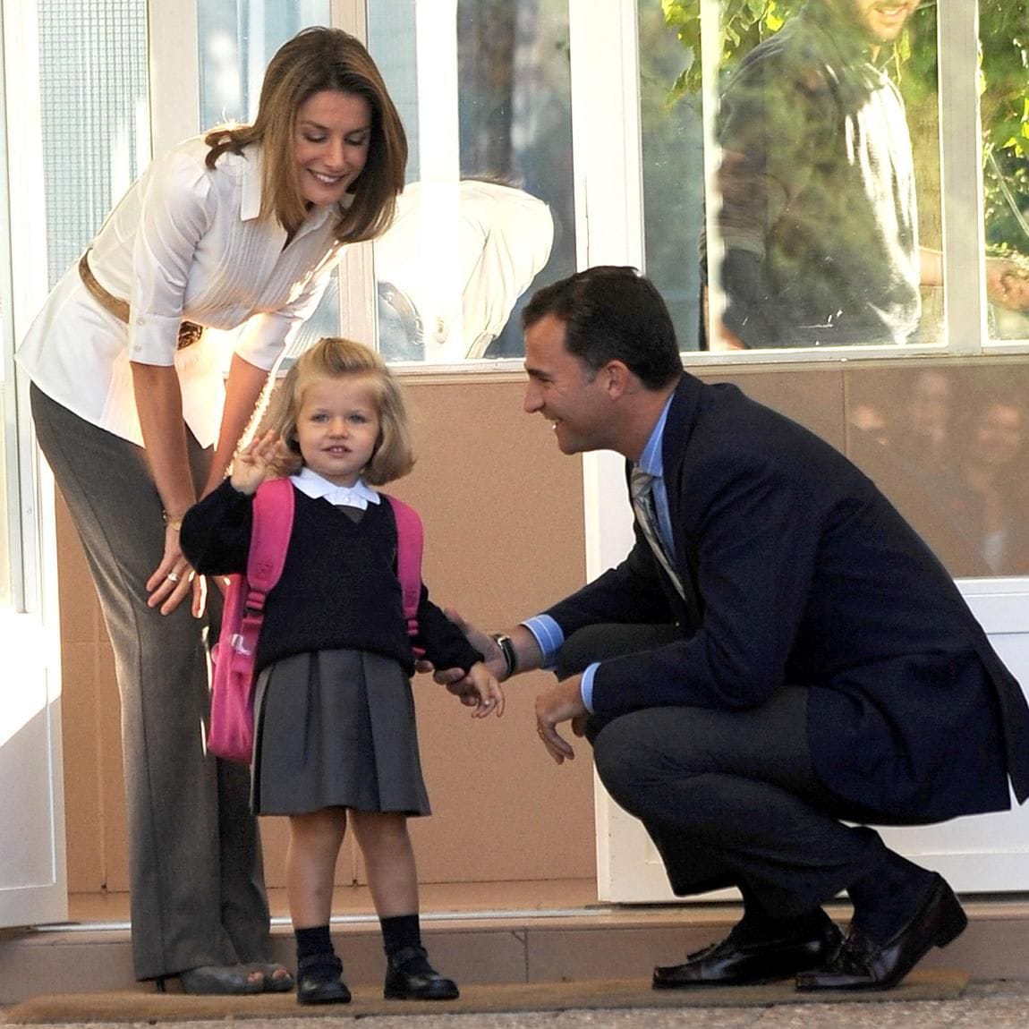 Princess Leonor on her first day of school accompanied by her parents, Don Felipe and Dona Sofia.