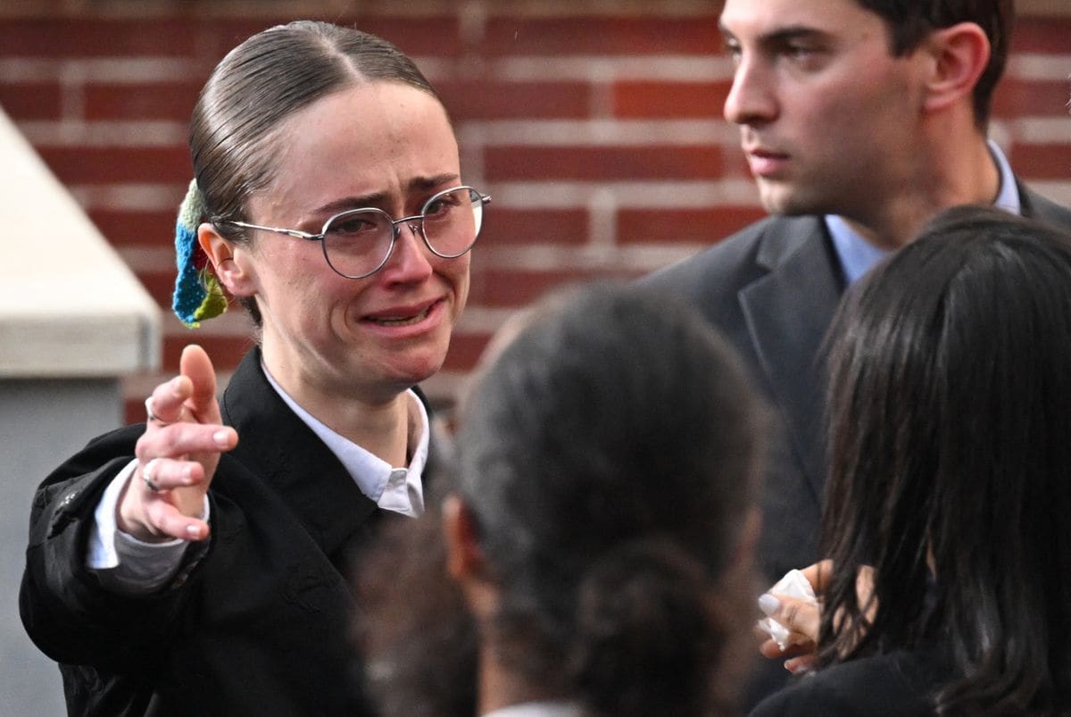 Ella Emhoff gets emotional as she reaches to hug someone after US Vice President Democratic presidential candidate Kamala Harris spoke at Howard University 