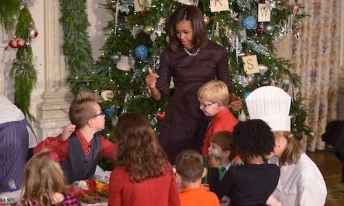 Michelle gets cooking with the kids.