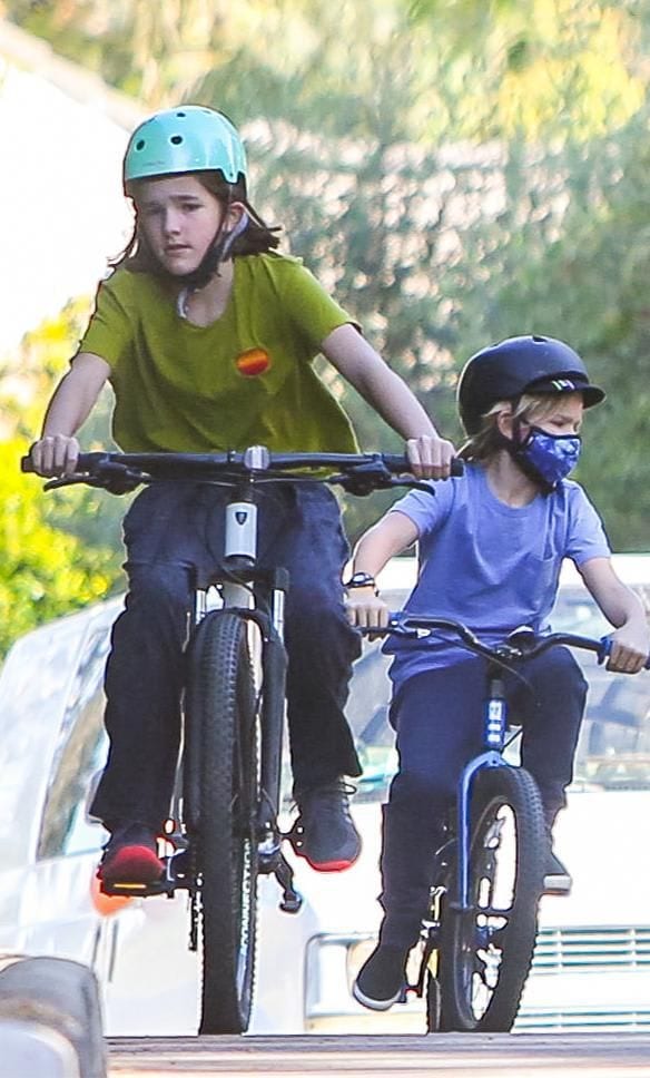 Ben Affleck's children riding on bicycles