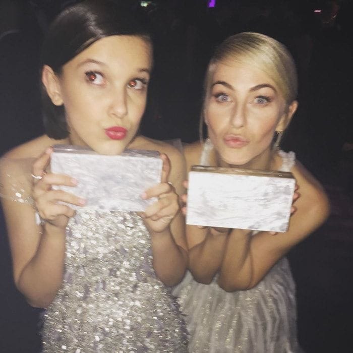 Julianne Hough was twinning with <i>Stranger Things</i> breakout star Millie at the Golden Globes with their matching Edie Parker clutches. "Great minds think alike! #waitdoesthismeanicanmovestuff? #11," the dancer captioned the photo.
Photo: Instagram/@juleshough