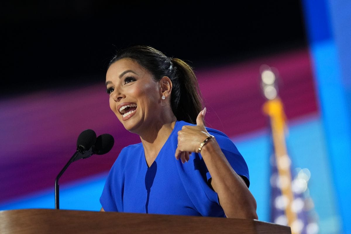 Actor Eva Longoria speaks onstage during the final day of the Democratic National Convention at the United Center on August 22, 2024 in Chicago, Illinois. Delegates, politicians, and Democratic Party supporters are gathering in Chicago, as current Vice President Kamala Harris is named her party's presidential nominee. The DNC takes place from August 19-22. (Photo by Andrew Harnik/Getty Images)