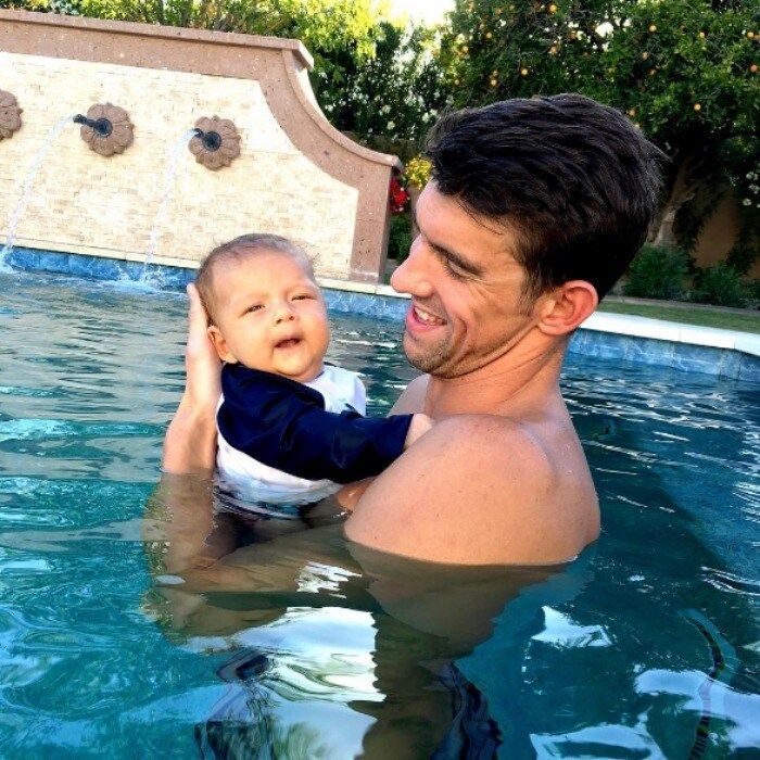 Like father, like son! Boomer joined his Olympic dad in the pool for some "laps."
<br>
Photo: Instagram/@m_phelps00