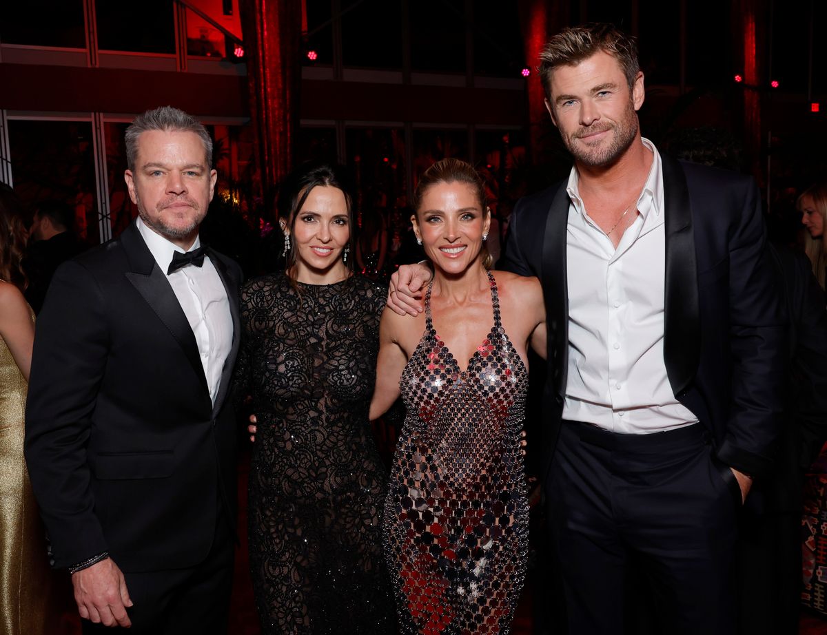 Matt Damon, Luciana Damon, Elsa Pataky, and Chris Hemsworth attend the 2024 Vanity Fair Oscar Party 