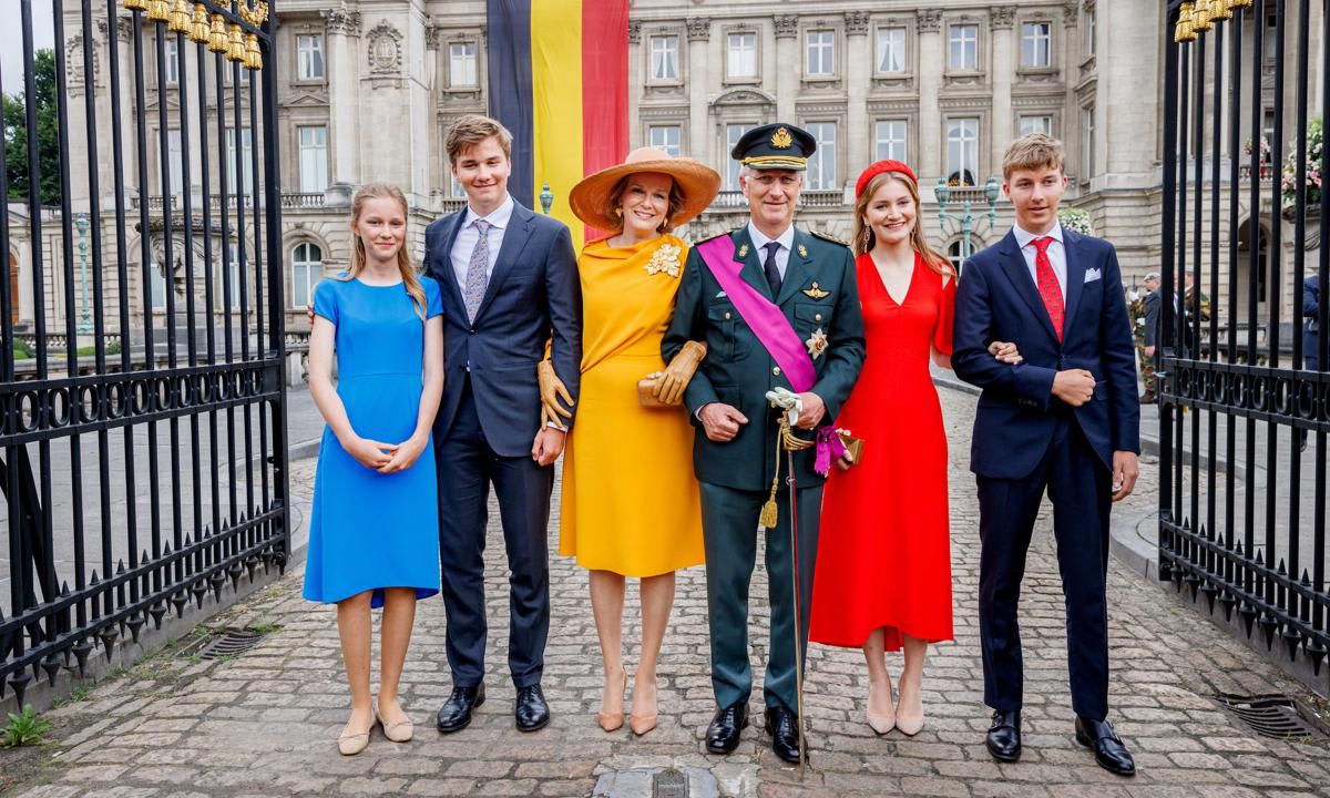 (From left to right: Princess Eleonore, Prince Gabriel, Queen Mathilde, King Philippe, Princess Elisabeth and Prince Emmanuel) The King and Queen’s eldest son turned 19 on Aug. 20