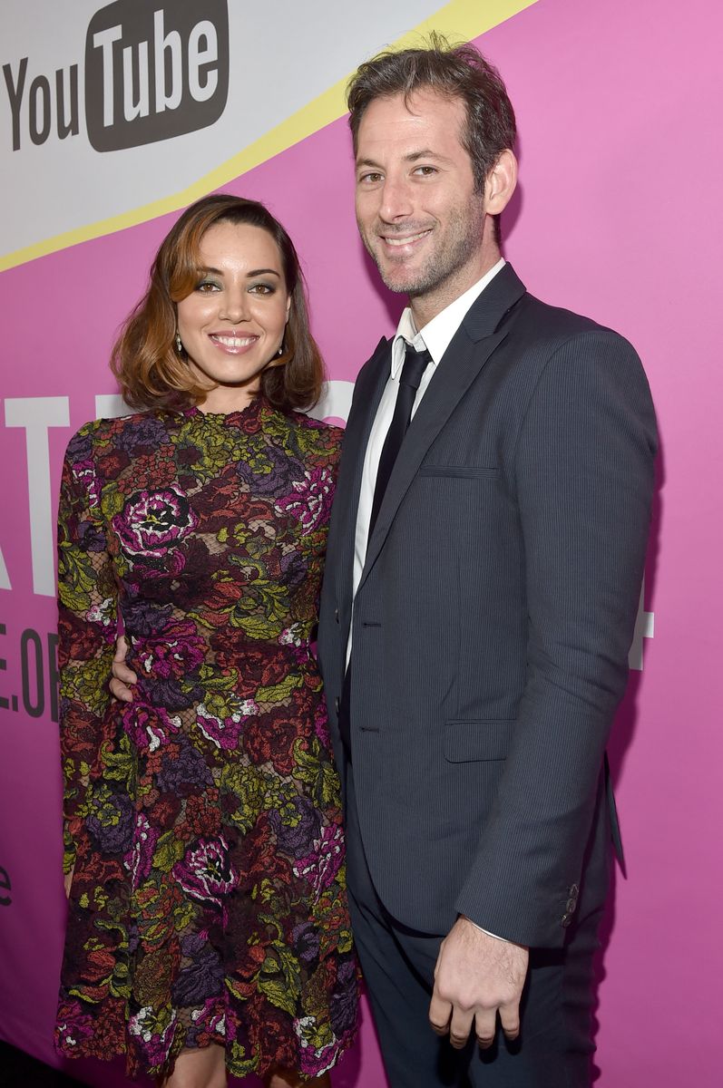 Actress Aubrey Plaza (L) and writer/director Jeff Baena attend the screening of "Life After Beth" 