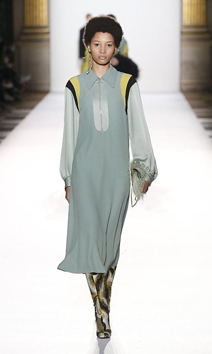 Lineisy Montero modeled this soft moss-hued look from Dries Van Noten's 'Outsider Art'-inspired collection.
Photo: WENN