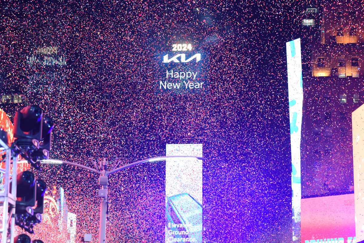 Confetti drops after the start of the new year during Dick Clark's New Year's Rockin' Eve with Ryan Seacrest 2024 in Times Square