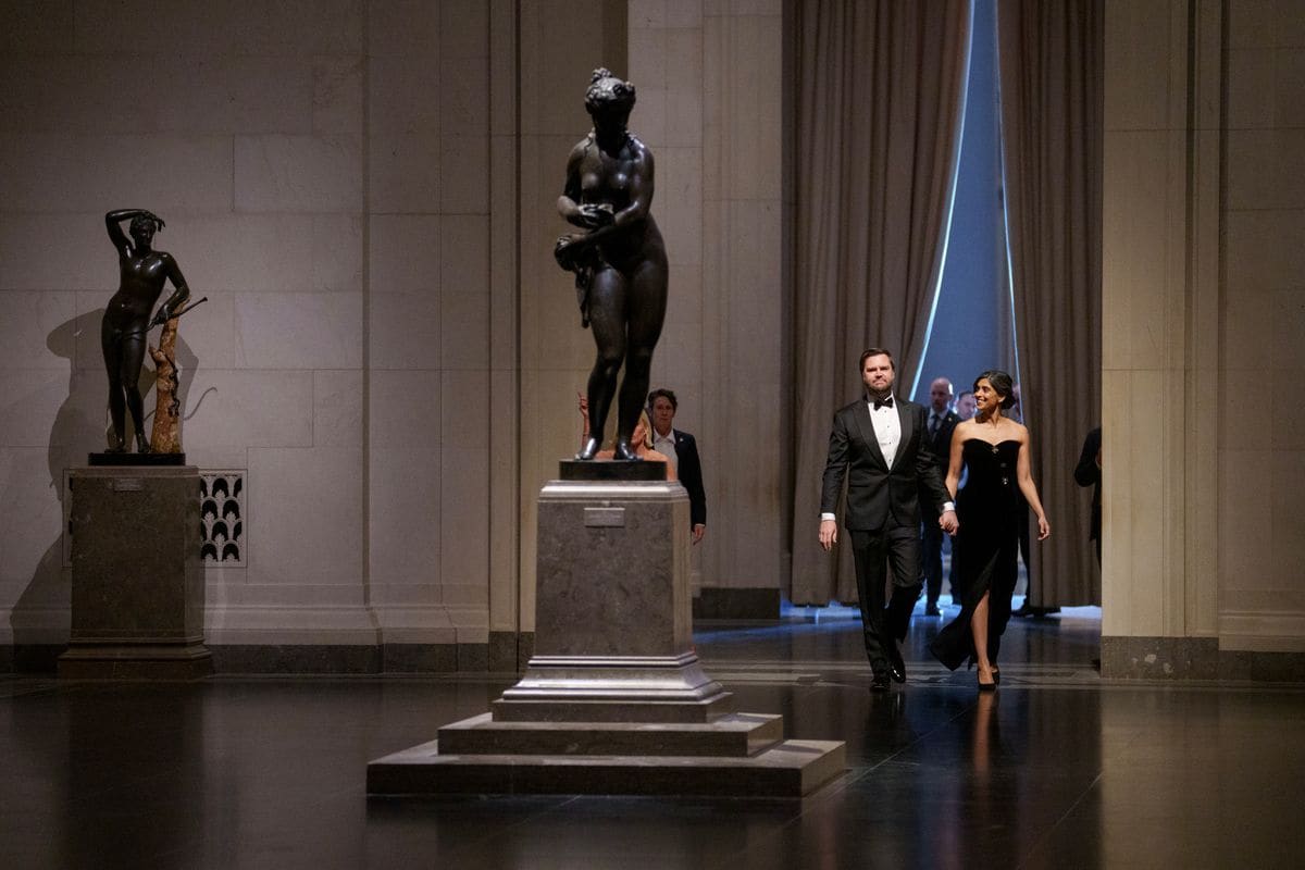 WASHINGTON, DC - JANUARY 18: U.S. Vice President-elect JD Vance and his wife Usha Vance attend the Vice Presidential Dinner at the National Gallery of Art on January 18, 2025 in Washington, DC. The Trump-Vance Inauguration Committee organized the fundraising dinner at the National Gallery of Art to be held two days before former President Donald Trump's second inauguration. (Photo by Eric Thayer/Getty Images)on January 18, 2025 in Washington, DC. (Photo by Eric Thayer/Getty Images)