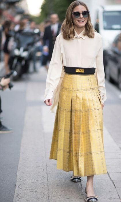 Olivia Palermo wore a pleated midi skirt to the Fendi presentation.
Photo: Getty Images