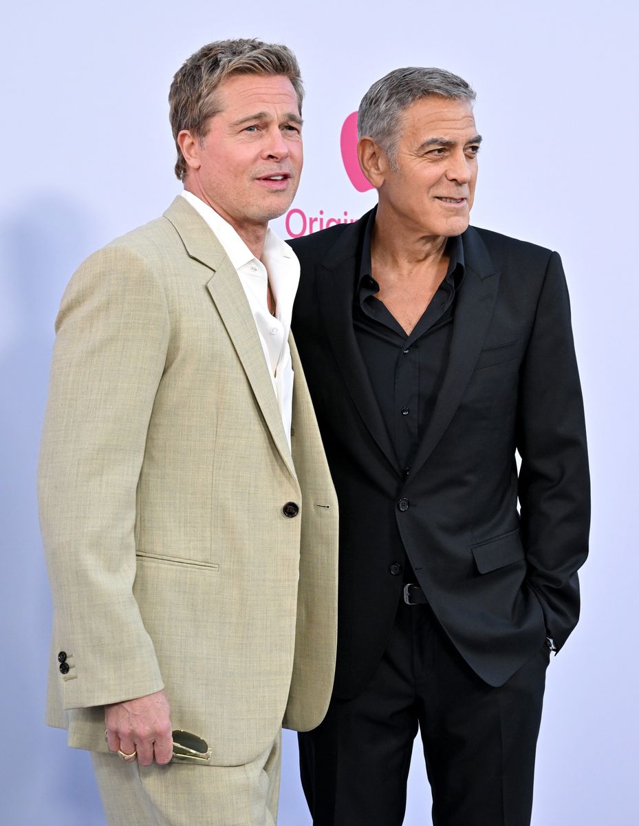 Brad Pitt and George Clooney attend the Los Angeles Premiere of The Apple Original Film "Wolfs" at TCL Chinese Theatre on September 18, 2024 in Hollywood, California. (Photo by Axelle/Bauer-Griffin/FilmMagic)