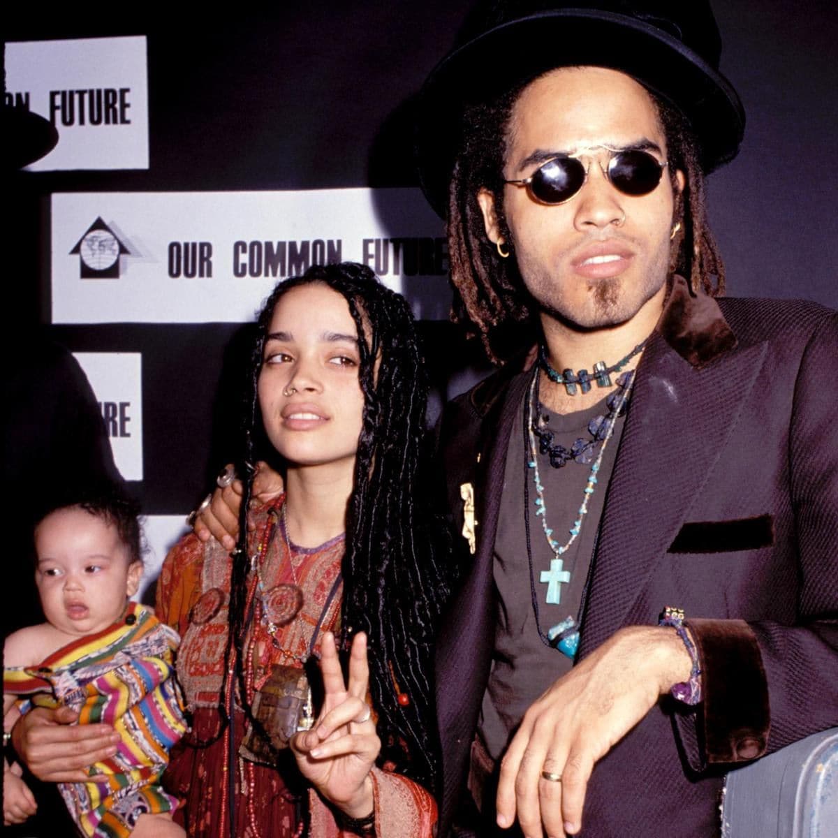 Lenny Kravitz with wife Lisa Bonet and daughter Zoe at a press conference in Lincoln Center, NYC 1989