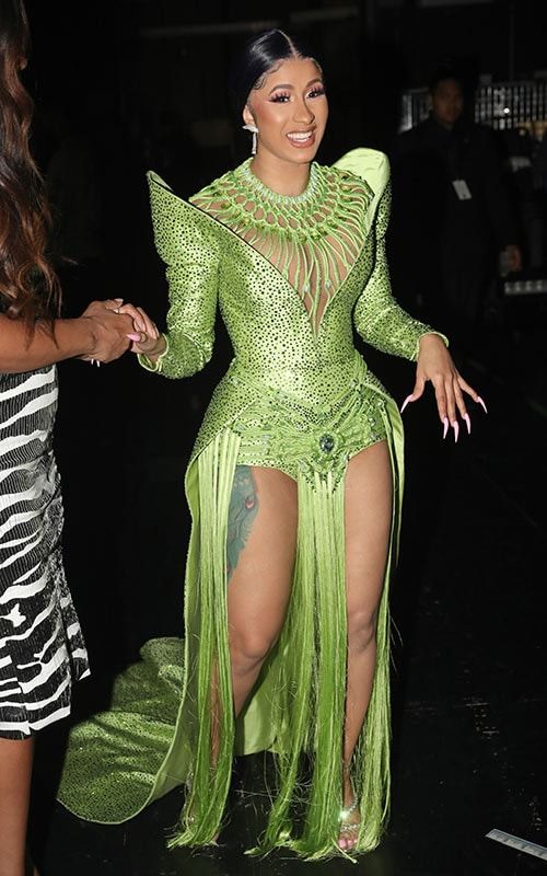 Cardi B green dress BET Awards 2019