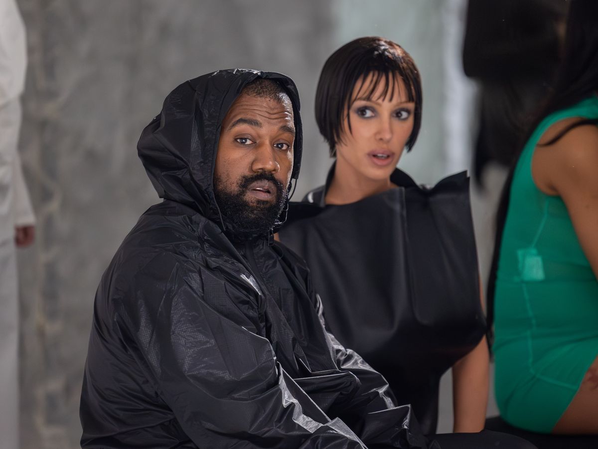 Kanye West and Bianca Censori attend the Marni fashion show during the Milan Fashion Week Womenswear Fall/Winter 2024-2025 on February 23, 2024, in Milan, Italy. (Photo by Arnold Jerocki/Getty Images)