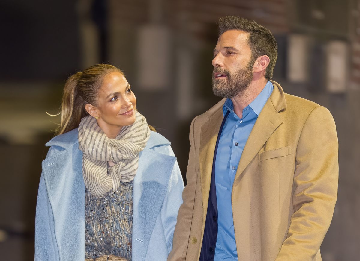 Jennifer Lopez and Ben Affleck are seen at "Jimmy Kimmel Live" on December 15, 2021 in Los Angeles, California. (Photo by RB/Bauer-Griffin/GC Images)