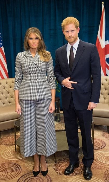 Melania wore a chic houndstooth suit by Dior for her meeting with Prince Harry during the 2017 Invictus Games on September 23. The first lady led the United States delegation to the royal's third annual Paralympic-style sporting competition in Toronto.
Photo: Samir Hussein/WireImage