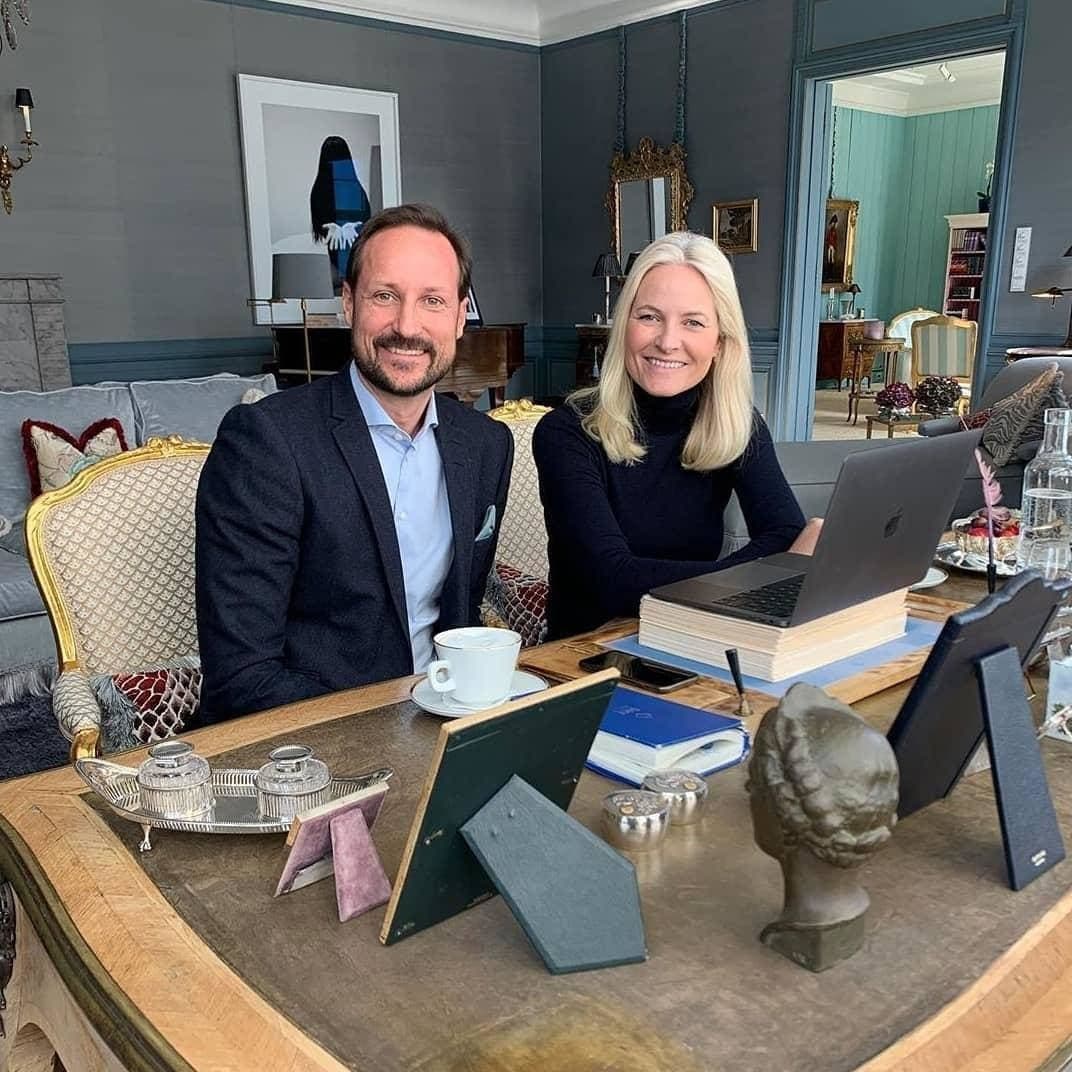 Haakon and Mette-Marit of Norway in their home office