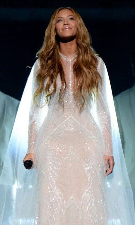 February 2015: Beyonce was a vision in white during her performance at the 2015 Grammy awards.
<br>
Photo: Getty Images