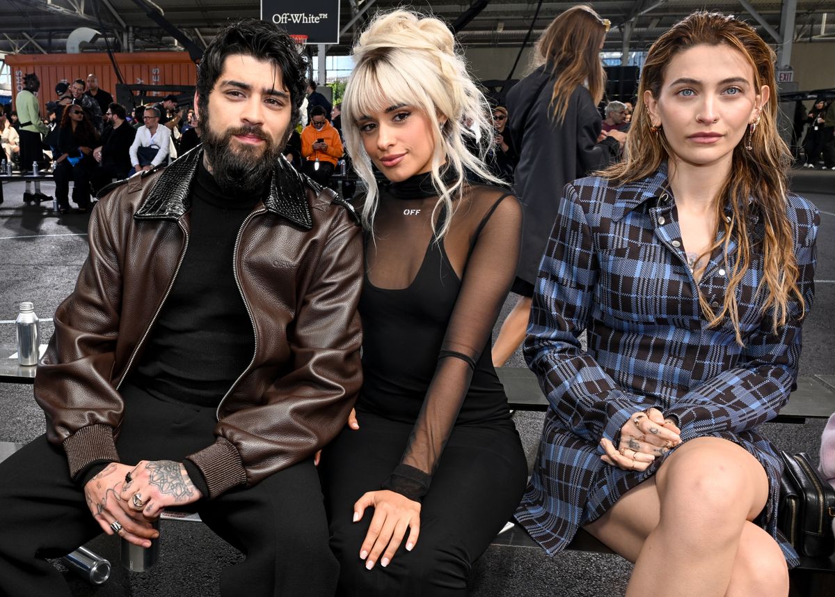 Zayn Malik, Camila Cabello and Paris Jackson at Off-White RTW Spring 2025 as part of New York Ready to Wear Fashion Week held at the Brooklyn Bridge Park 