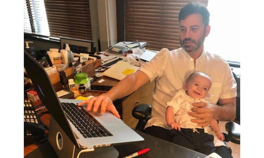 Jimmy Kimmel's son Billy gave him support as he wrote the show's opening monolgue. The late night host shared the photo of his and Molly's baby boy two days ahead of his five-month birthday on September 21.
In July, the <i>Jimmy Kimmel Live</i> host gave an update on his son's health. "Billy is three months old today and doing great," he said after revealing Billy had one of three surgeries for his congenital heart disease. "Thanks for all your love & support and please remind your Congresspeople that every kid deserves the care Billy got."
Photo: Instagram/@jimmykimmel