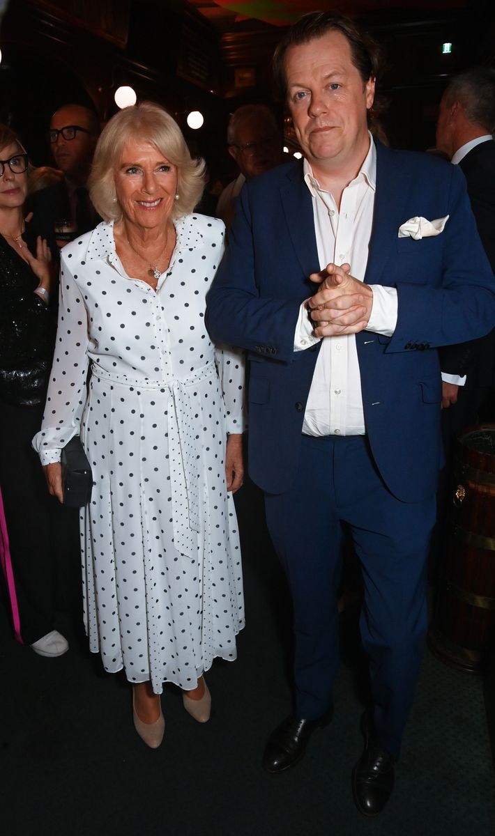 LONDON, ENGLAND - SEPTEMBER 05: Queen Camilla (L) and Tom Parker Bowles attend the launch of new book "Cooking & The Crown" by Tom Parker Bowles at The Audley Public House on September 05, 2024 in London, England. (Photo by Dave Benett/Getty Images)