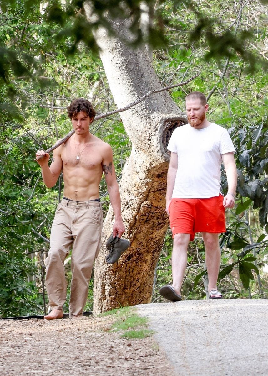 Shawn Mendes enjoys a meal with a friend before going on a hike in LA