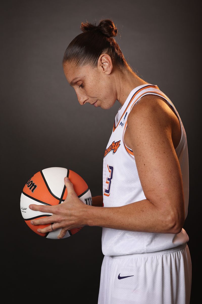 PHOENIX, ARIZONA - MAY 03: Diana Taurasi #3 of the Phoenix Mercury poses for a portrait during the WNBA media day at Footprint Center on May 03, 2023 in Phoenix, Arizona. 