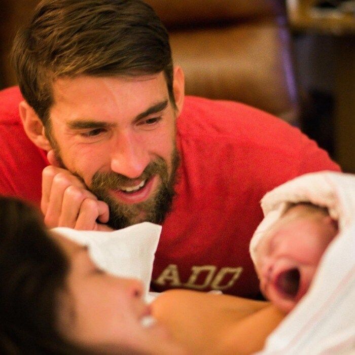 The athlete couldn't take his eyes of his newborn son.
<br>
Photo: Sunshine Doula Services via Instagram/@m_phelps00