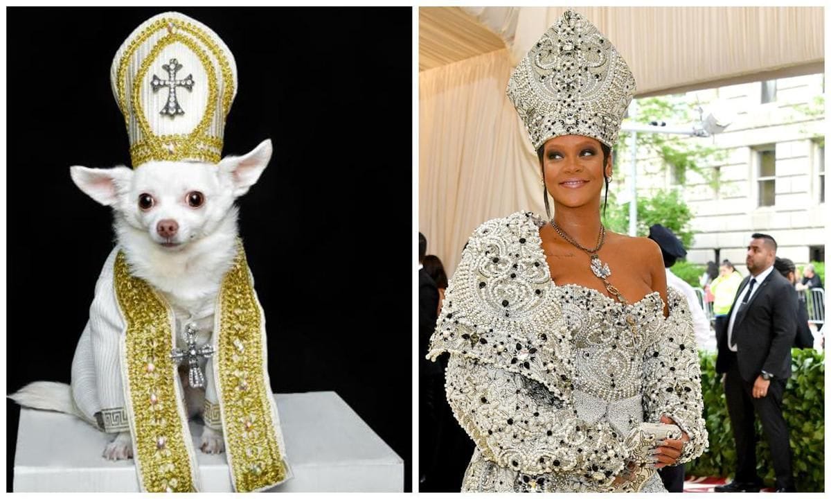Kimba wears a headpiece inspired by Rihanna's 2018 Met Gala look
