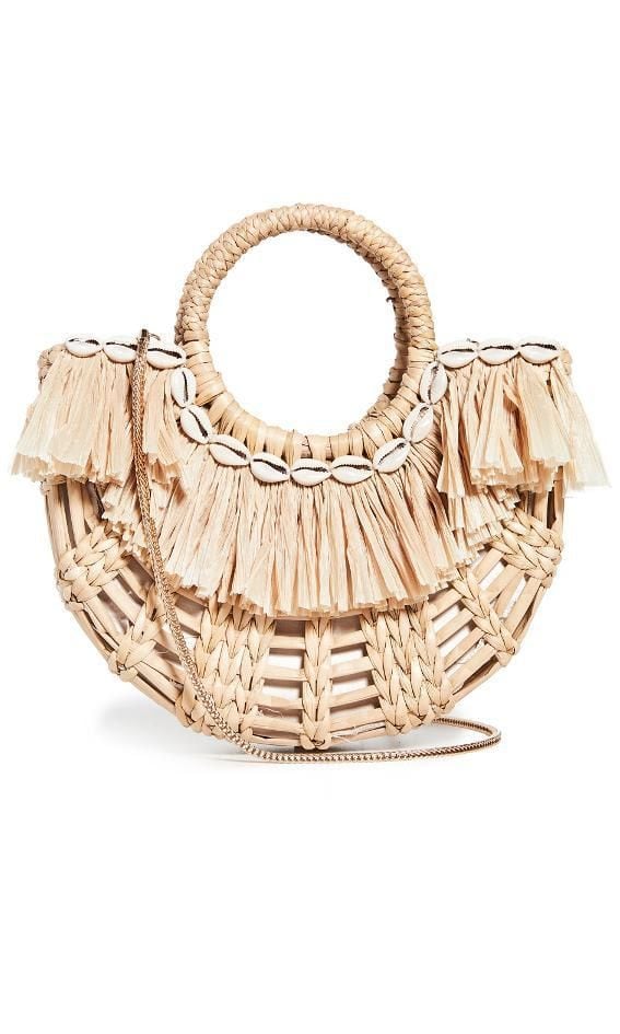 Raffia Fringe Bag with shells by Poolside Bags