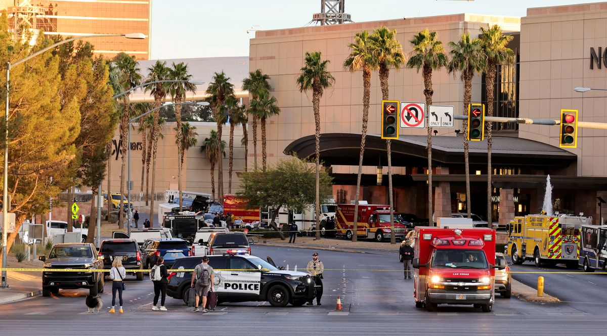 Trump International Hotel & Tower Las Vegas after a Tesla Cybertruck exploded in front of the entrance.