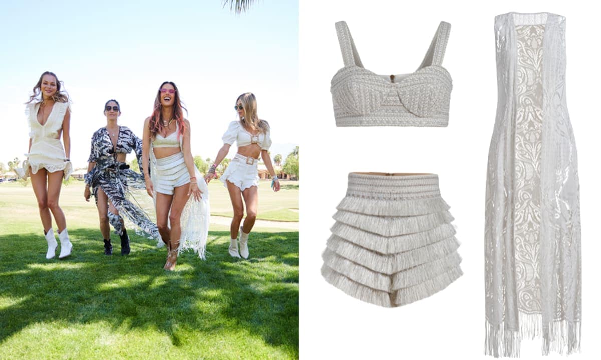 Alessandra Ambrosio wore a Metallic Trims Cropped Top in Silver at Coachella