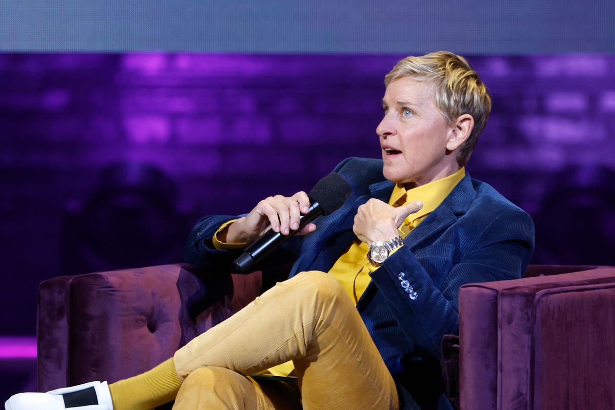  Ellen DeGeneres speaks onstage during the Michelle Obama: The Light We Carry Tour at Warner Theatre on November 15, 2022 in Washington, DC. (Photo by Tasos Katopodis/Getty Images for Live Nation)