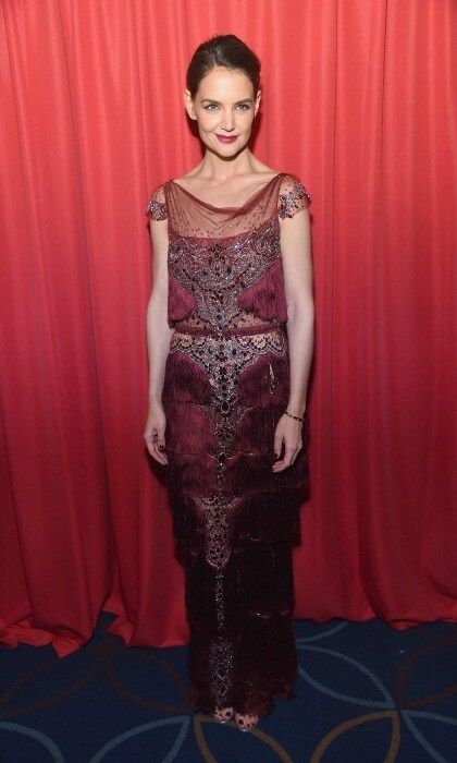 Katie Holmes wore a fringe Marchesa gown during the American Heart Association's Red Dress Collection fashion show.
Photo: Gary Gershoff/WireImage