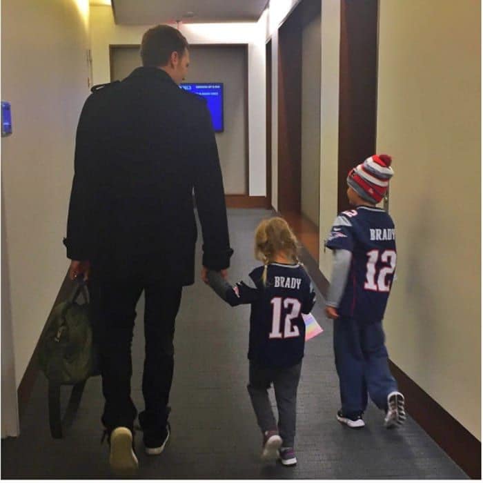 Gisele Bundchen shared this adorable snap of her little tots wearing matching 'Brady' jerseys to support their father.
Photo: Instagram/@gisele