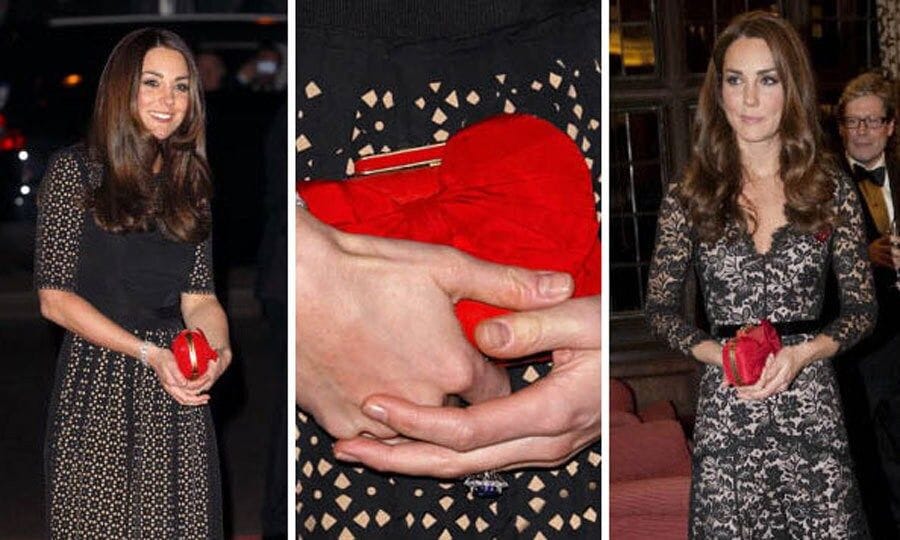 Kate also loves this scarlet red Alexander McQueen clutch. It adds a nice pop of color to her otherwise classic pieces.
<br>
Photo: Getty Images