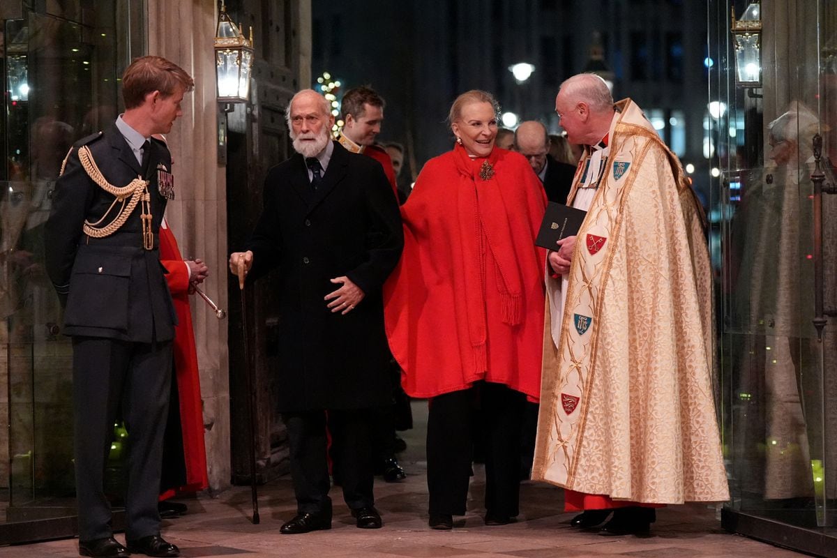 Britain's Prince Michael of Kent and Britain's Princess Michael of Kent arrive to attend the "Together At Christmas" Carol Service" at Westminster Abbey in London on December 6, 2024. Britain's Catherine, Princess of Wales is organizing her traditional Christmas carol concert at Westminster Abbey on Friday evening, closing a painful year marked by her cancer, during which she will pay tribute to all those "who have gone through difficult times". (Photo by Aaron Chown / POOL / AFP) (Photo by AARON CHOWN/POOL/AFP via Getty Images)