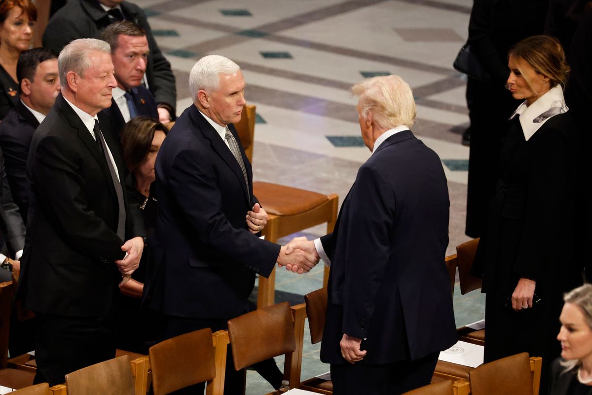 Former Vice President Mike Pence greeting Trump and Melania