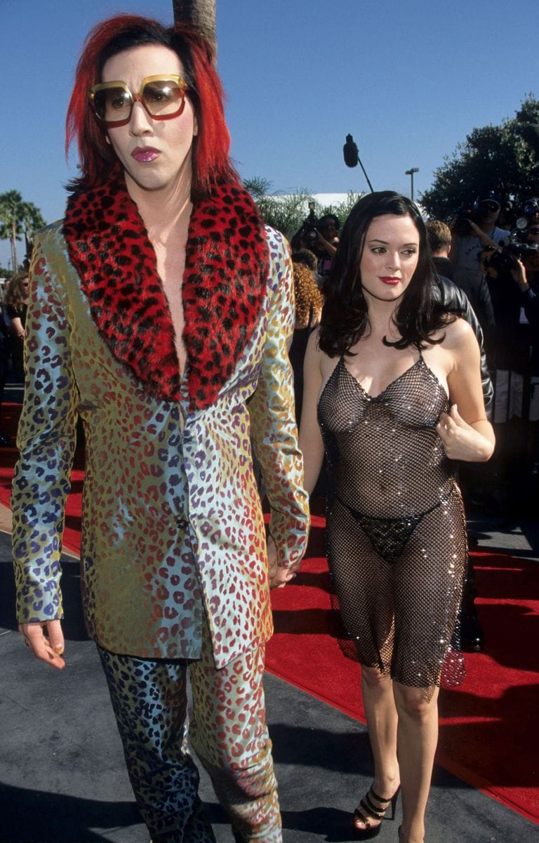 Rose McGowan wearing a naked dress