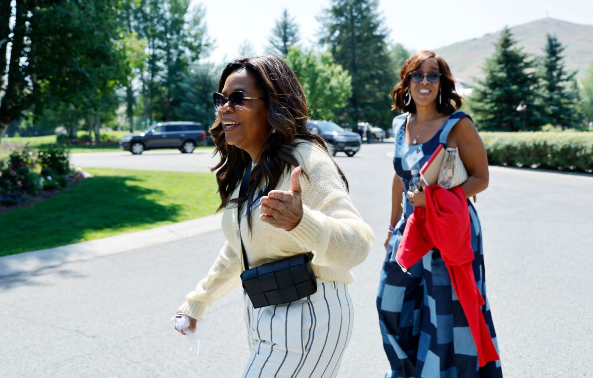 Oprah Winfrey and Gayle King attend the Allen & Company Sun Valley Conference on July 11, 2024, in Sun Valley, Idaho. The annual gathering organized by the investment firm Allen & Co brings together the world's most wealthy and powerful figures from the media, finance, technology, and political spheres at the Sun Valley Resort for the exclusive weeklong conference. 