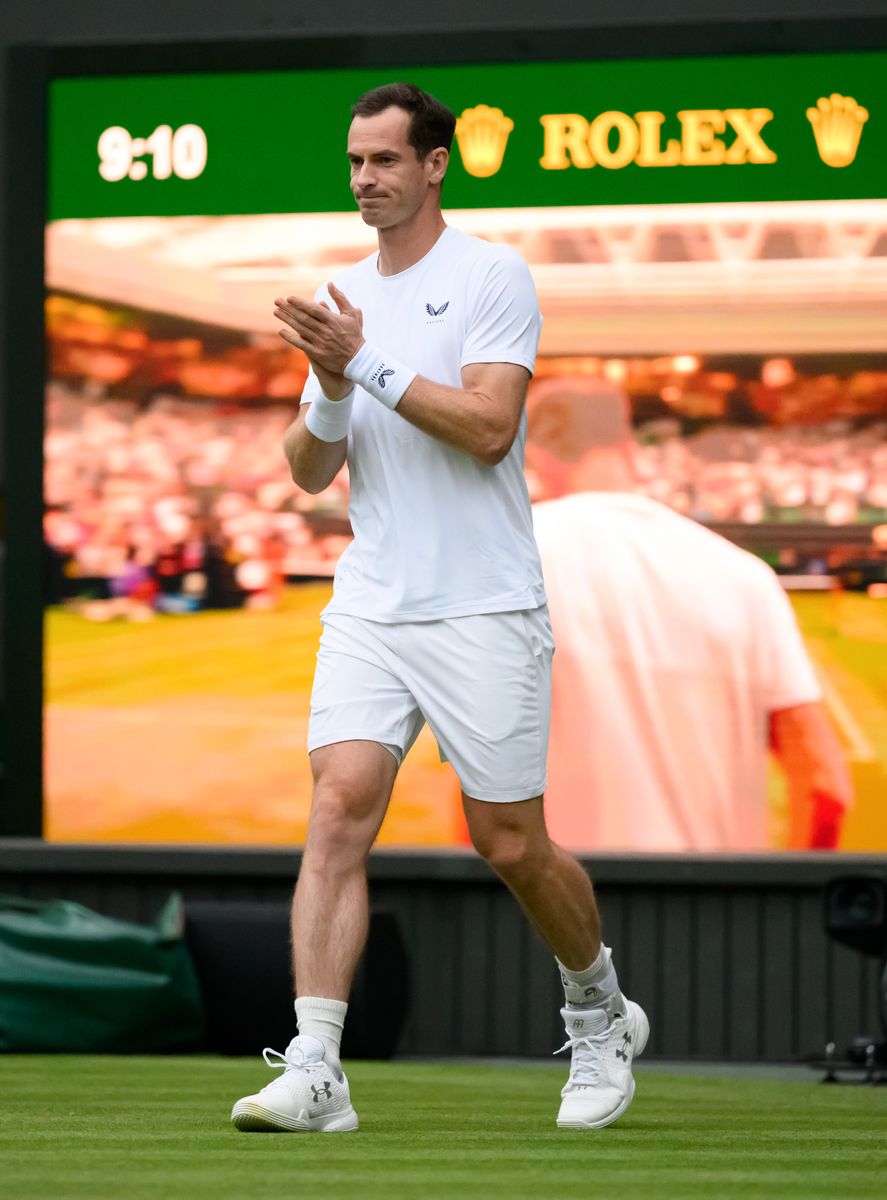 LONDON, ENGLAND - JULY 04: Andy Murray during the farewell presentation for Andy Murray on day four of the Wimbledon Tennis Championships at the All England Lawn Tennis and Croquet Club on July 04, 2024 in London, England. (Photo by Karwai Tang/WireImage)