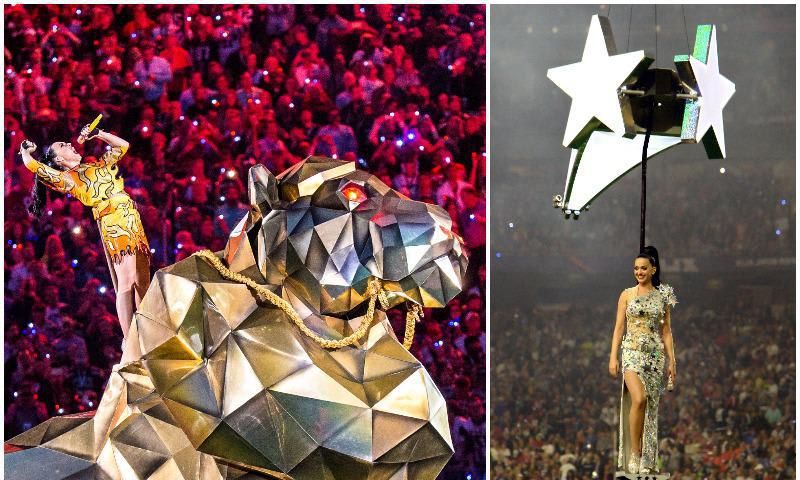 Katy Perry se veia imponente sobre un leon en el Super Bowl de 2015